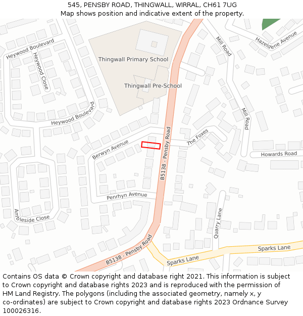 545, PENSBY ROAD, THINGWALL, WIRRAL, CH61 7UG: Location map and indicative extent of plot