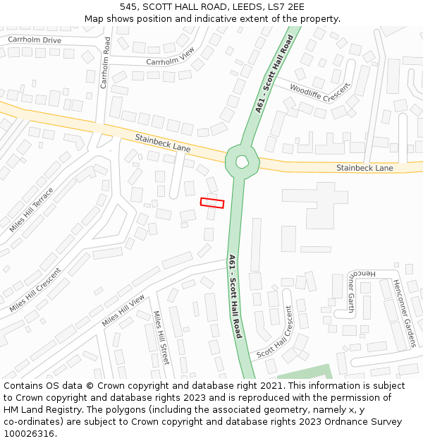 545, SCOTT HALL ROAD, LEEDS, LS7 2EE: Location map and indicative extent of plot