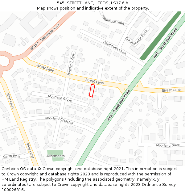 545, STREET LANE, LEEDS, LS17 6JA: Location map and indicative extent of plot