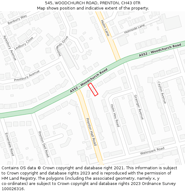 545, WOODCHURCH ROAD, PRENTON, CH43 0TR: Location map and indicative extent of plot