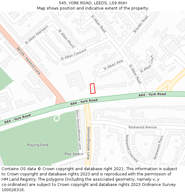 545, YORK ROAD, LEEDS, LS9 6NH: Location map and indicative extent of plot