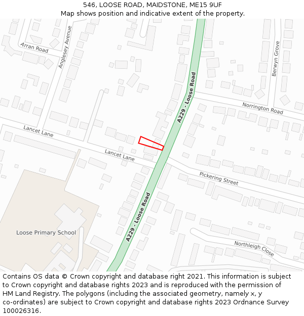 546, LOOSE ROAD, MAIDSTONE, ME15 9UF: Location map and indicative extent of plot