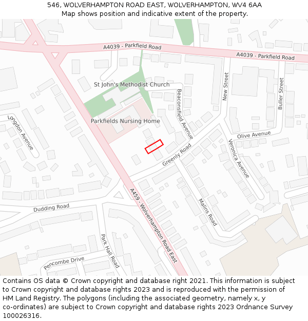 546, WOLVERHAMPTON ROAD EAST, WOLVERHAMPTON, WV4 6AA: Location map and indicative extent of plot