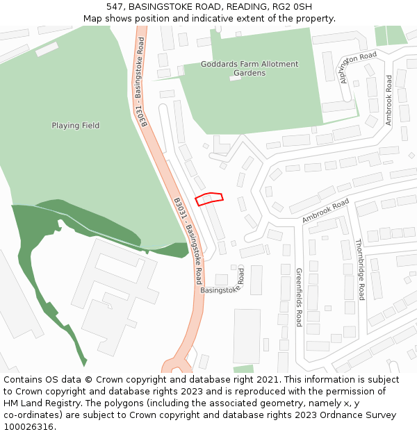 547, BASINGSTOKE ROAD, READING, RG2 0SH: Location map and indicative extent of plot
