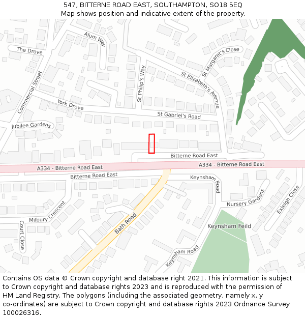 547, BITTERNE ROAD EAST, SOUTHAMPTON, SO18 5EQ: Location map and indicative extent of plot