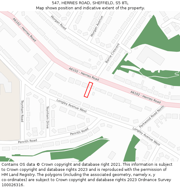 547, HERRIES ROAD, SHEFFIELD, S5 8TL: Location map and indicative extent of plot