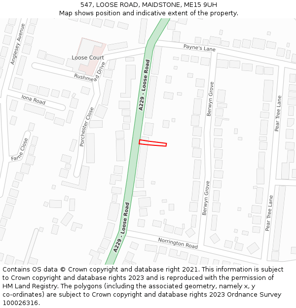547, LOOSE ROAD, MAIDSTONE, ME15 9UH: Location map and indicative extent of plot