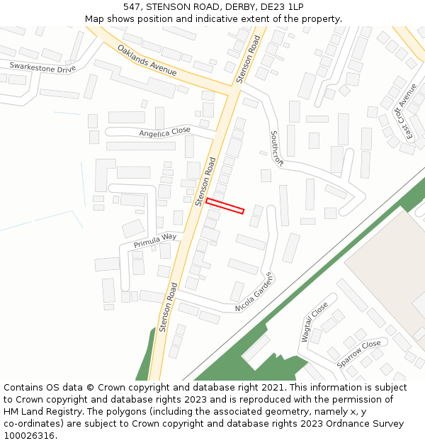 547, STENSON ROAD, DERBY, DE23 1LP: Location map and indicative extent of plot
