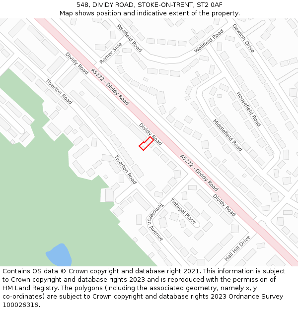 548, DIVIDY ROAD, STOKE-ON-TRENT, ST2 0AF: Location map and indicative extent of plot