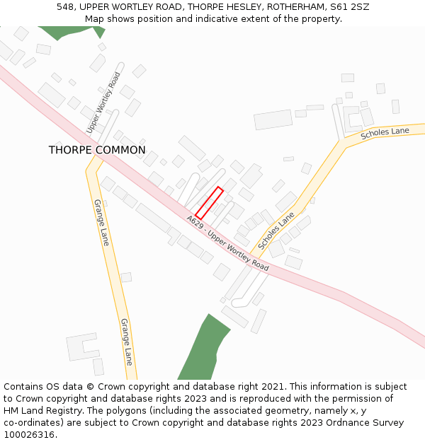 548, UPPER WORTLEY ROAD, THORPE HESLEY, ROTHERHAM, S61 2SZ: Location map and indicative extent of plot