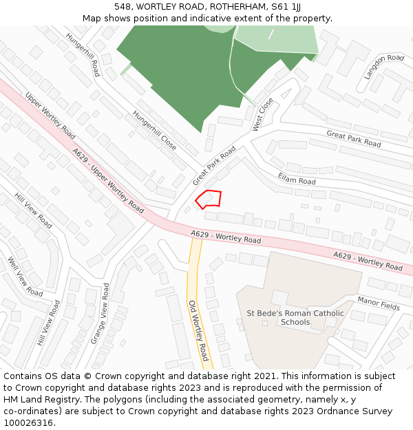 548, WORTLEY ROAD, ROTHERHAM, S61 1JJ: Location map and indicative extent of plot