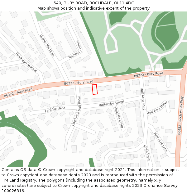 549, BURY ROAD, ROCHDALE, OL11 4DG: Location map and indicative extent of plot