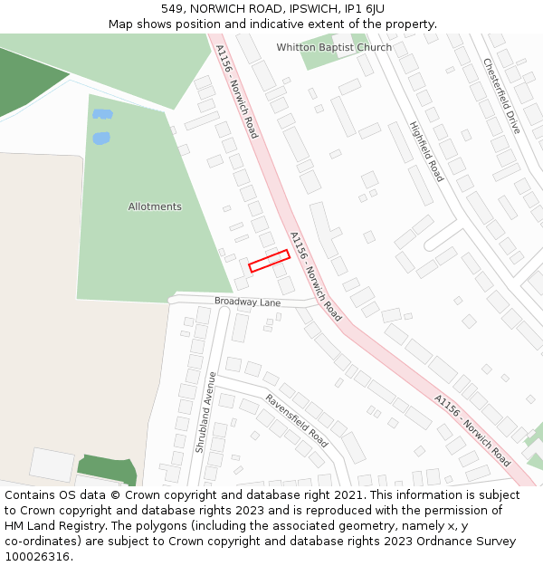 549, NORWICH ROAD, IPSWICH, IP1 6JU: Location map and indicative extent of plot