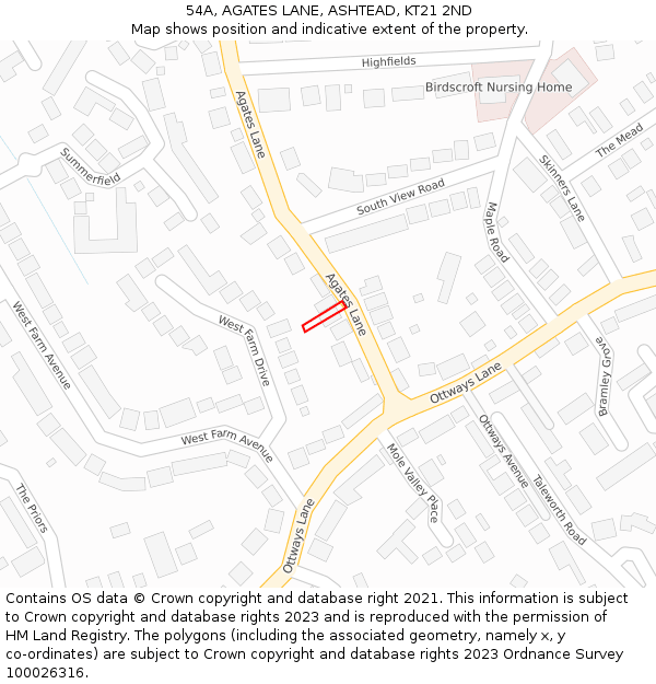 54A, AGATES LANE, ASHTEAD, KT21 2ND: Location map and indicative extent of plot