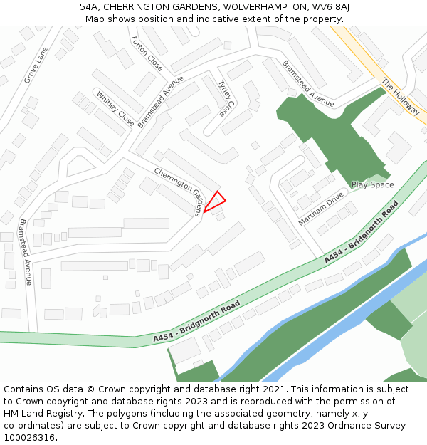 54A, CHERRINGTON GARDENS, WOLVERHAMPTON, WV6 8AJ: Location map and indicative extent of plot
