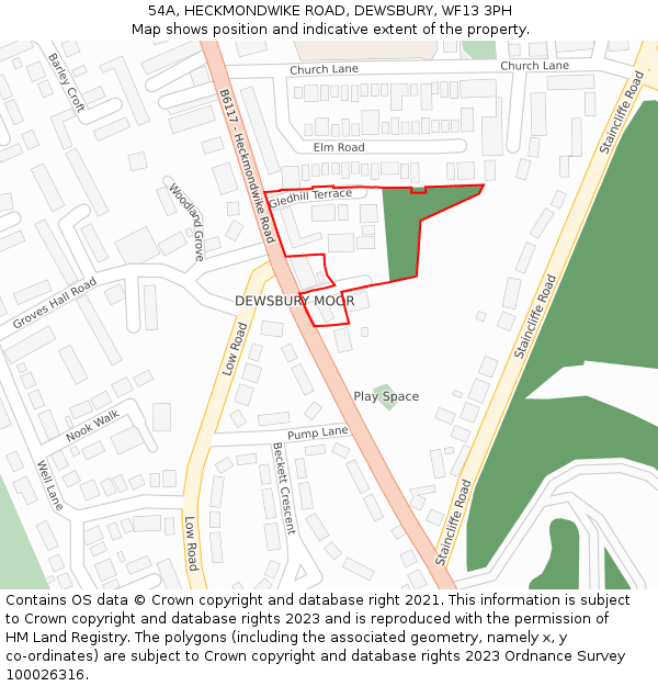 54A, HECKMONDWIKE ROAD, DEWSBURY, WF13 3PH: Location map and indicative extent of plot