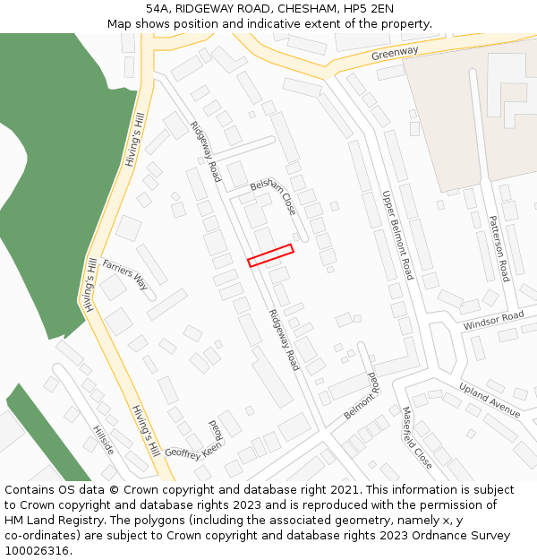 54A, RIDGEWAY ROAD, CHESHAM, HP5 2EN: Location map and indicative extent of plot