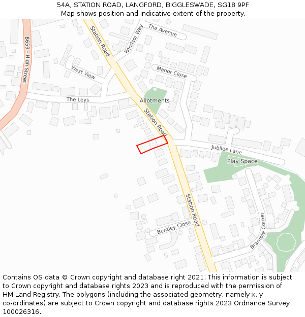 54A, STATION ROAD, LANGFORD, BIGGLESWADE, SG18 9PF: Location map and indicative extent of plot