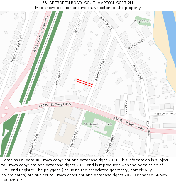55, ABERDEEN ROAD, SOUTHAMPTON, SO17 2LL: Location map and indicative extent of plot
