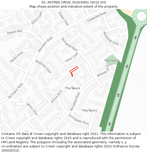 55, AINTREE DRIVE, RUSHDEN, NN10 0YS: Location map and indicative extent of plot