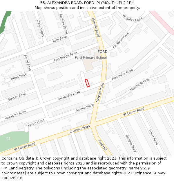 55, ALEXANDRA ROAD, FORD, PLYMOUTH, PL2 1PH: Location map and indicative extent of plot