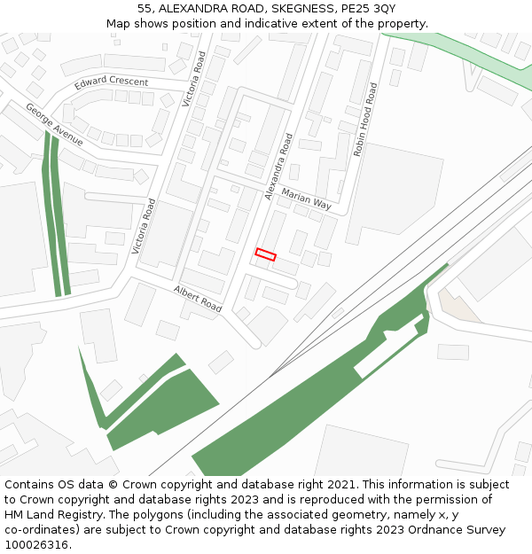 55, ALEXANDRA ROAD, SKEGNESS, PE25 3QY: Location map and indicative extent of plot