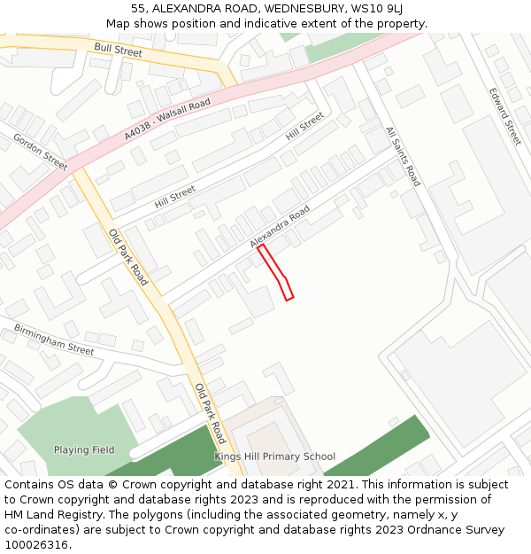55, ALEXANDRA ROAD, WEDNESBURY, WS10 9LJ: Location map and indicative extent of plot