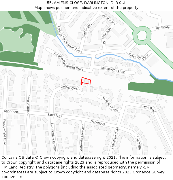 55, AMIENS CLOSE, DARLINGTON, DL3 0UL: Location map and indicative extent of plot