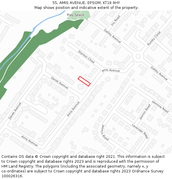 55, AMIS AVENUE, EPSOM, KT19 9HY: Location map and indicative extent of plot