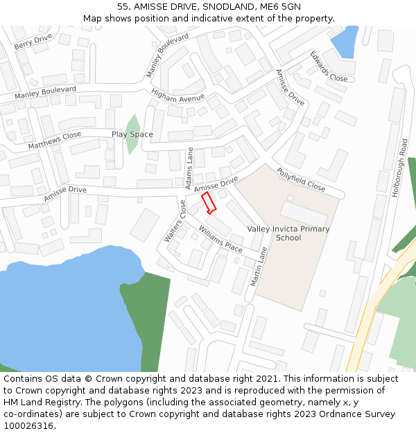55, AMISSE DRIVE, SNODLAND, ME6 5GN: Location map and indicative extent of plot