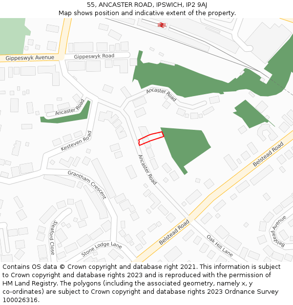 55, ANCASTER ROAD, IPSWICH, IP2 9AJ: Location map and indicative extent of plot