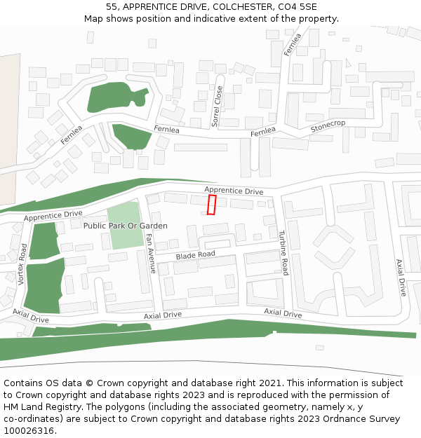 55, APPRENTICE DRIVE, COLCHESTER, CO4 5SE: Location map and indicative extent of plot