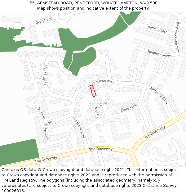 55, ARMSTEAD ROAD, PENDEFORD, WOLVERHAMPTON, WV9 5RF: Location map and indicative extent of plot