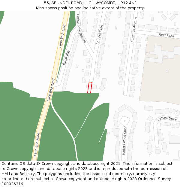 55, ARUNDEL ROAD, HIGH WYCOMBE, HP12 4NF: Location map and indicative extent of plot