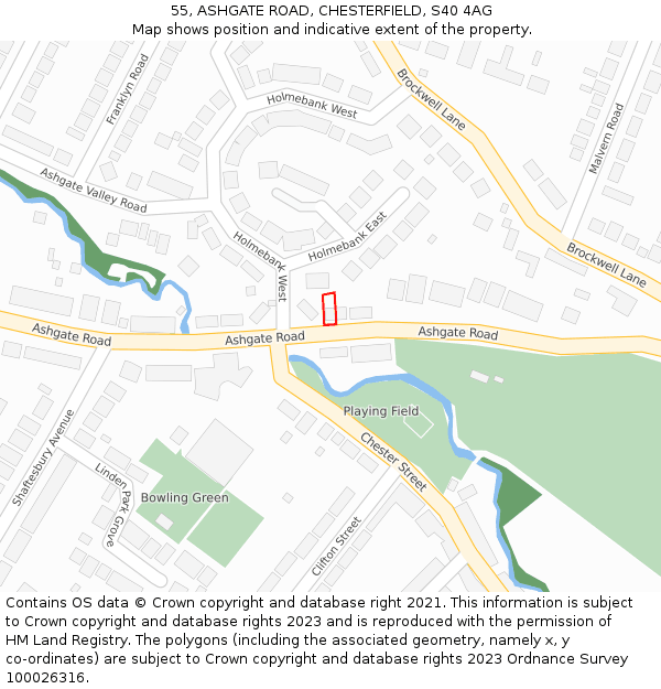 55, ASHGATE ROAD, CHESTERFIELD, S40 4AG: Location map and indicative extent of plot