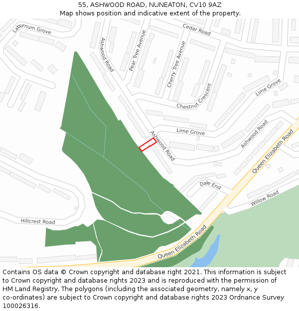 55, ASHWOOD ROAD, NUNEATON, CV10 9AZ: Location map and indicative extent of plot