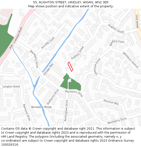 55, AUGHTON STREET, HINDLEY, WIGAN, WN2 3ER: Location map and indicative extent of plot