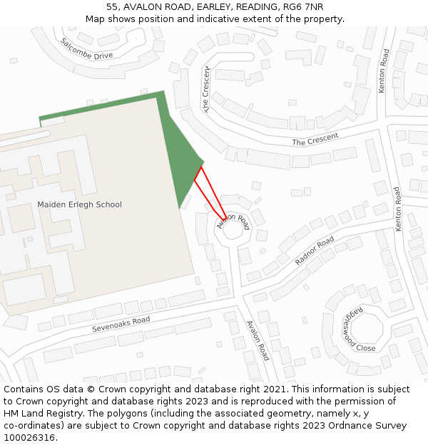 55, AVALON ROAD, EARLEY, READING, RG6 7NR: Location map and indicative extent of plot