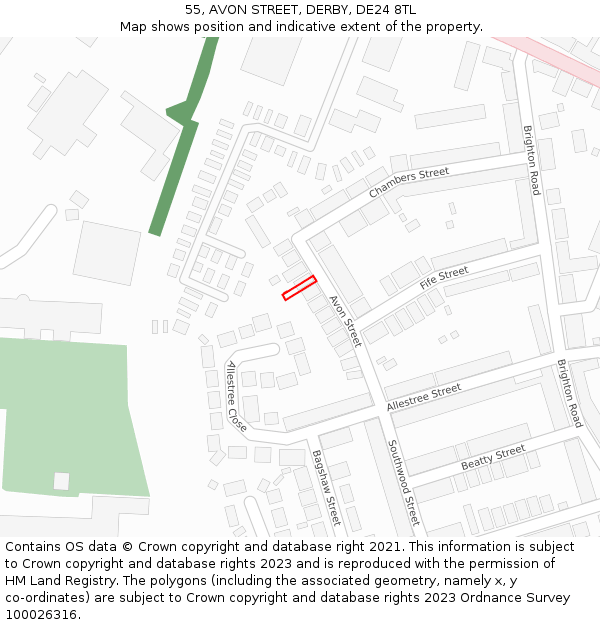 55, AVON STREET, DERBY, DE24 8TL: Location map and indicative extent of plot