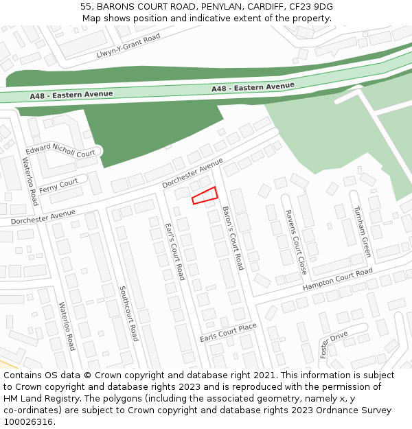 55, BARONS COURT ROAD, PENYLAN, CARDIFF, CF23 9DG: Location map and indicative extent of plot