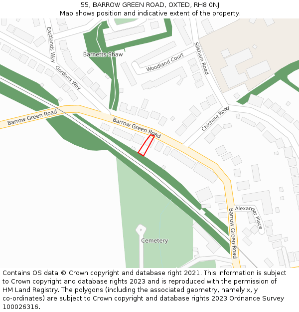 55, BARROW GREEN ROAD, OXTED, RH8 0NJ: Location map and indicative extent of plot