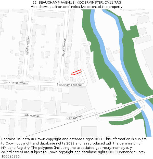 55, BEAUCHAMP AVENUE, KIDDERMINSTER, DY11 7AG: Location map and indicative extent of plot