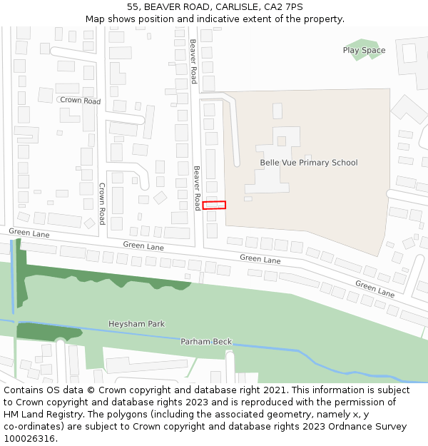 55, BEAVER ROAD, CARLISLE, CA2 7PS: Location map and indicative extent of plot