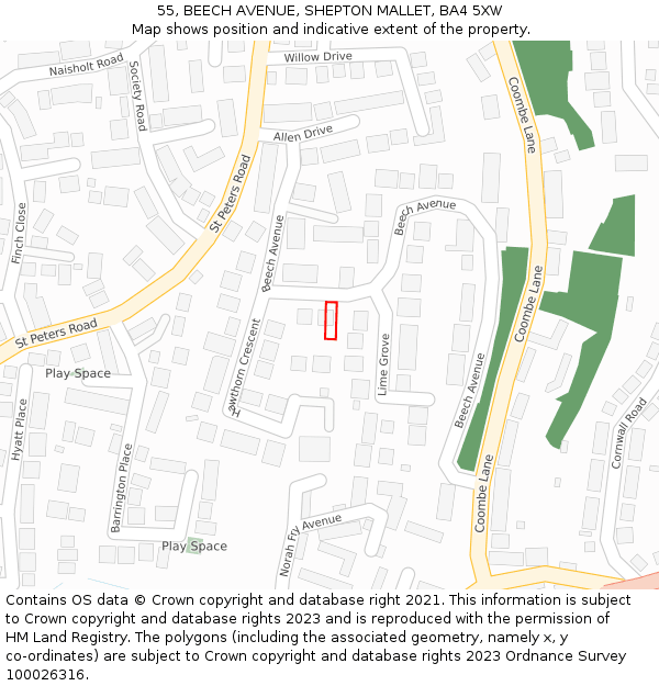 55, BEECH AVENUE, SHEPTON MALLET, BA4 5XW: Location map and indicative extent of plot