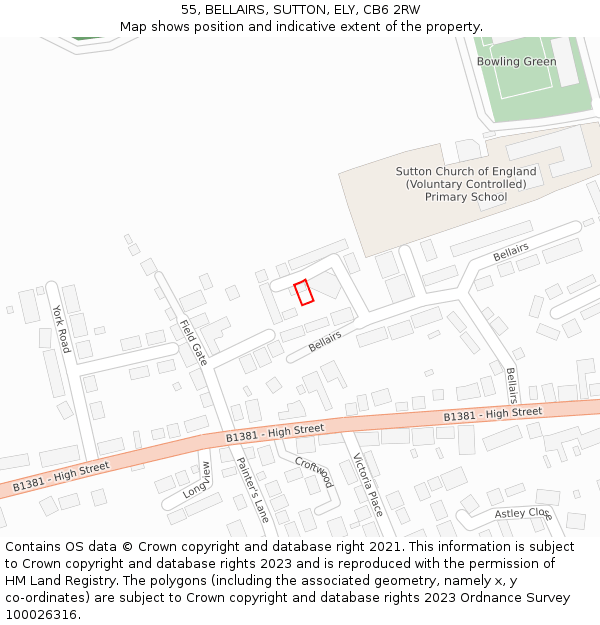 55, BELLAIRS, SUTTON, ELY, CB6 2RW: Location map and indicative extent of plot