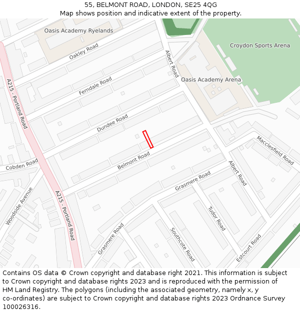 55, BELMONT ROAD, LONDON, SE25 4QG: Location map and indicative extent of plot