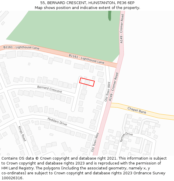 55, BERNARD CRESCENT, HUNSTANTON, PE36 6EP: Location map and indicative extent of plot