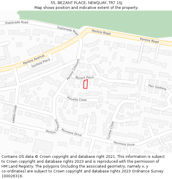 55, BEZANT PLACE, NEWQUAY, TR7 1SJ: Location map and indicative extent of plot
