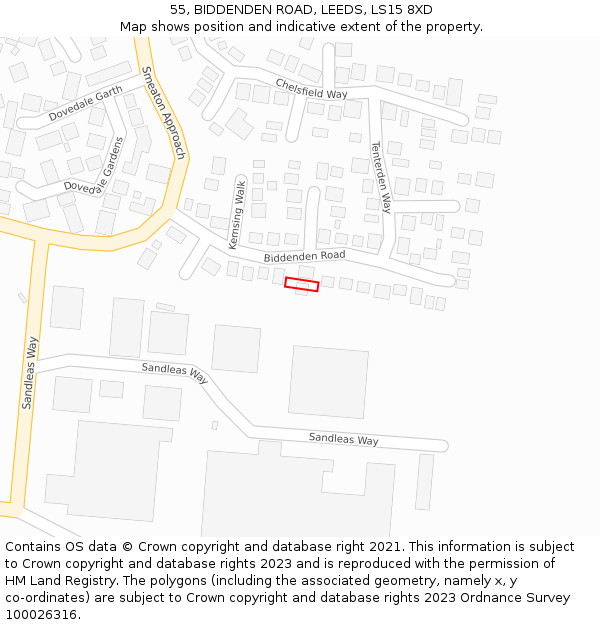 55, BIDDENDEN ROAD, LEEDS, LS15 8XD: Location map and indicative extent of plot