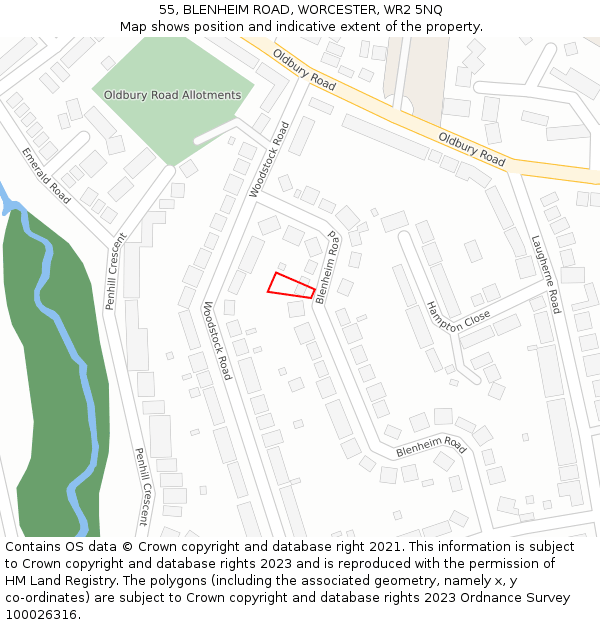 55, BLENHEIM ROAD, WORCESTER, WR2 5NQ: Location map and indicative extent of plot